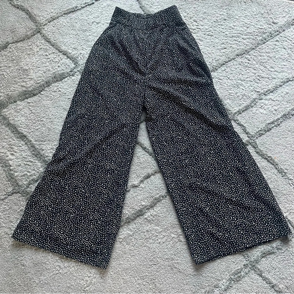 Eshatki wide leg trouser pants silky black white dots high rise 4 / small - Picture 1 of 7